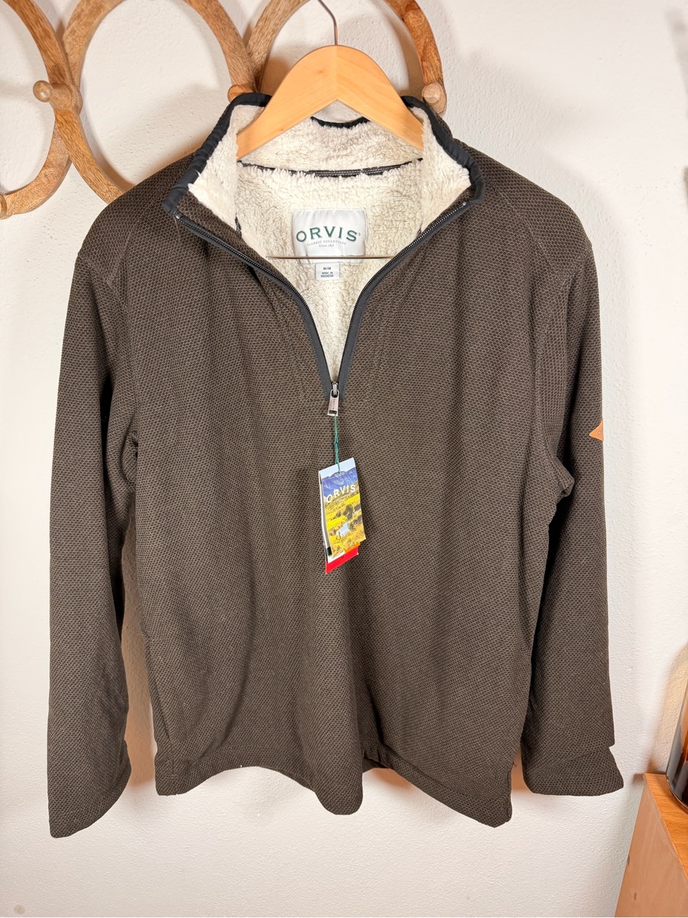 Orvis Men's Dark Brown Sherpa-Lined Zip Pullover